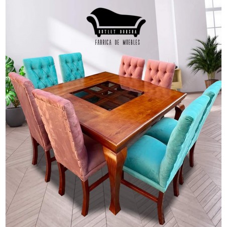 Comedor de 8 sillas Capitones Colores Cuadrado Normando Tablon Macizo