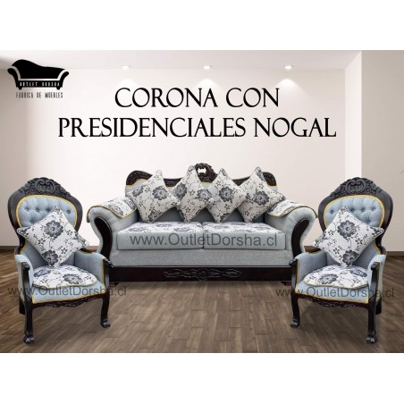 Juego de Living Corona 3 Cuerpos con Presidenciales tallados Imperial