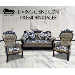 Juego de Living Corona 3 Cuerpos Cisne Con Presidenciales Lanilla Oro