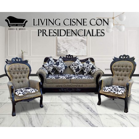 Juego de Living Corona 3 Cuerpos Cisne Con Presidenciales Lanilla Oro