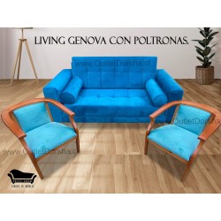 Juego De Living Sofa Genova Con Poltronas Herradura De Madera