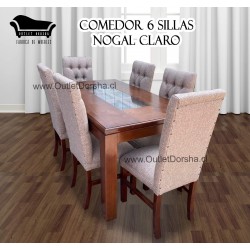 Comedor Rectangular de 6 Sillas Capitones Trilach Lino Beige Tablon Fijo