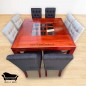 Comedor Cuadrado 8 sillas Capitones 1 Vidrio Central Trilach Madera Tablon Rojo grises