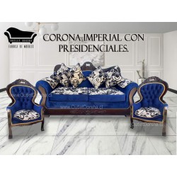 Sofa 3 Cuerpos Corona Con presidenciales Imperial Felpa Azul