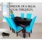 Comedor de 6 sillas Capitones Rectangular Lino Turqueza Vidrio Central Comedor de 6 sillas Capitones Rectangular Lino Turqueza Vidrio Central