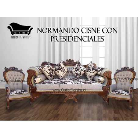 Sofa Normando 3 Cuerpos Con Presidenciales Tallado Cisne Premium