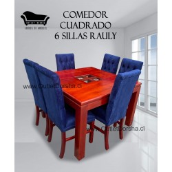 Comedor 6 sillas Cuadrado barnizado Rauli Tablero Con Vidrio Central