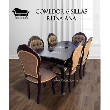 Comedor 6 Sillas Reina ana 3 Vidrios Tallado Elegante