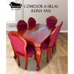 Comedor 6 Sillas Reina Ana Tableros y Tallado rustico