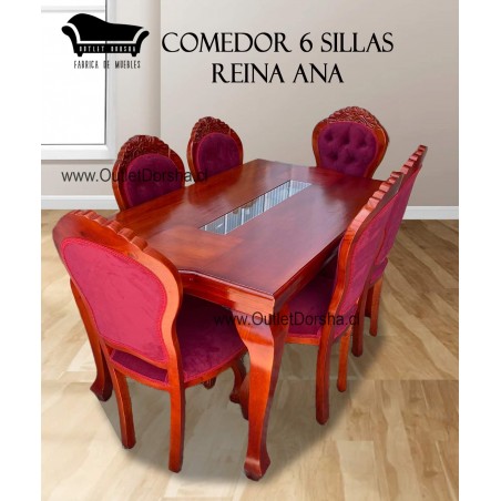 Comedor 6 Sillas Reina Ana Tableros y Tallado rustico