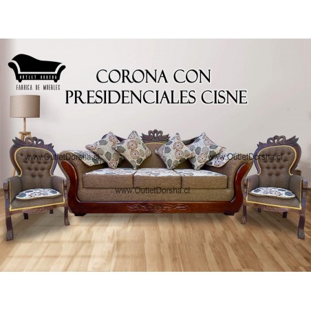 Juego De Sofa Corona 3 Cuerpos Cisne Con Presidenciales