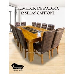 Comedor 12 Sillas Capitones tablon solido con vidrio trilach