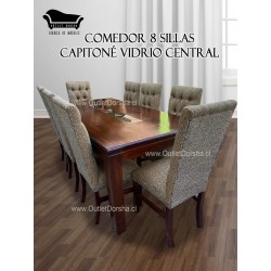 Comedor 8 Sillas Capitone Vidrio Central Tablon