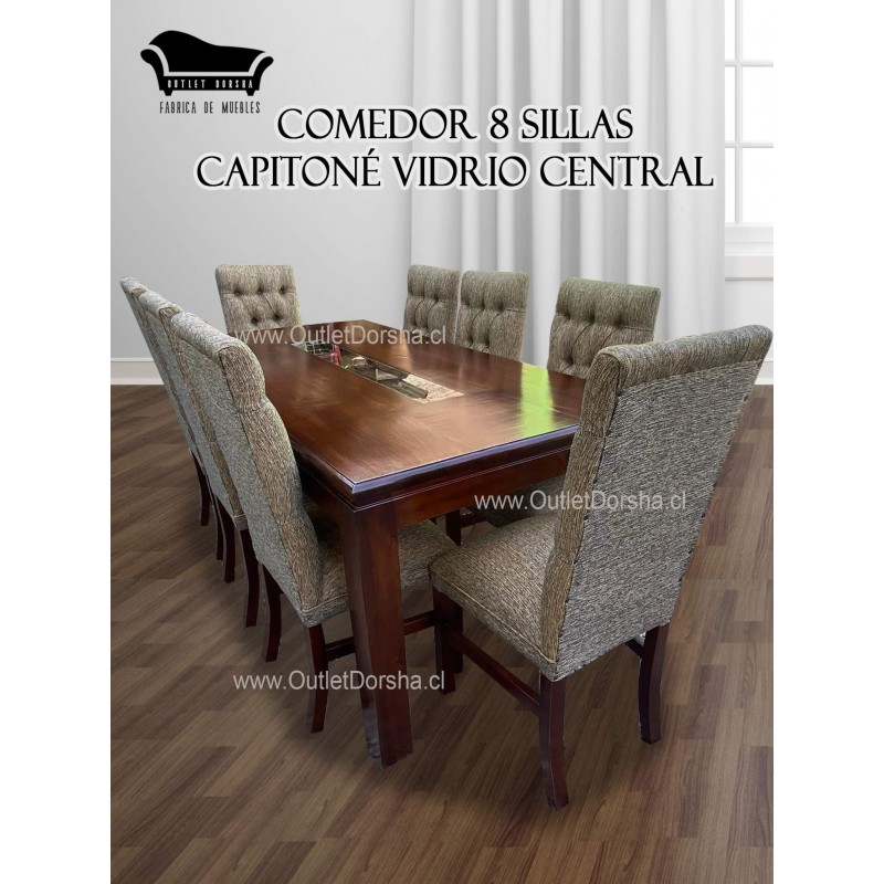 Comedor 8 Sillas Capitone Vidrio Central Tablon