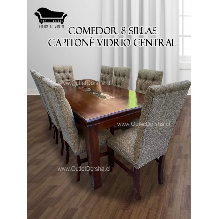 Comedor 8 Sillas Capitone Vidrio Central Tablon