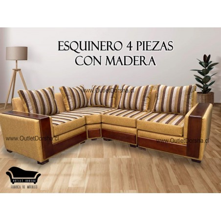 Esquinero 4 Piezas Con Madera Lino Combinado Reacomodable Resortes Mostaza