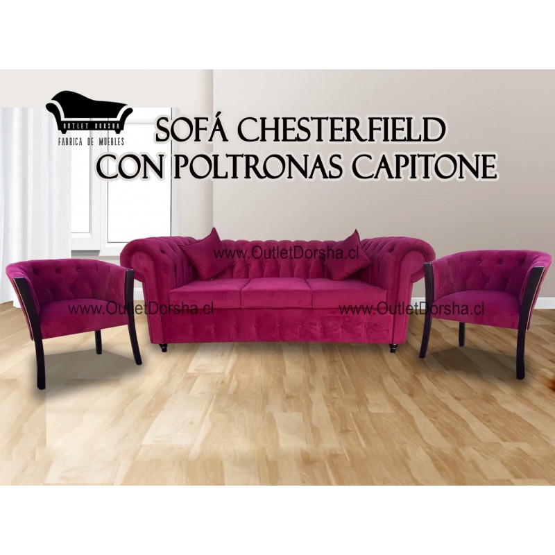 Sofa Chesterfield 3 Cuerpos Con Poltronas Capitone