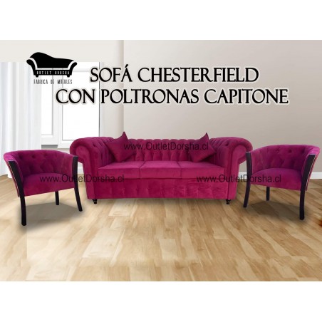 Sofa Chesterfield 3 Cuerpos Con Poltronas Capitone