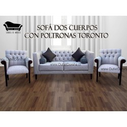 Juego de Sofa 3 Cuerpos Genova Con poltronas Toronto De madera Solida Lino Gris