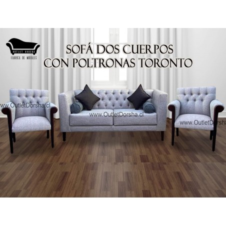 Juego de Sofa 3 Cuerpos Genova Con poltronas Toronto De madera Solida Lino Gris