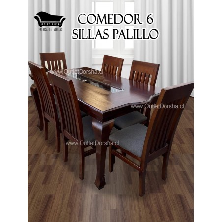 Comedor Rectangular 6 Sillas Palillo Madera Gruesa Firme Solido