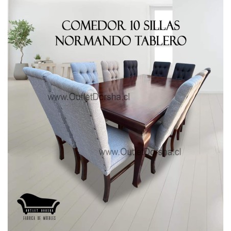 Comedor Rectangular 10 Sillas Capitones Tablero Combinado Variedades Linos