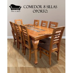 Comedor Normando 8 Sillas Oporto Miel Tablon Solido