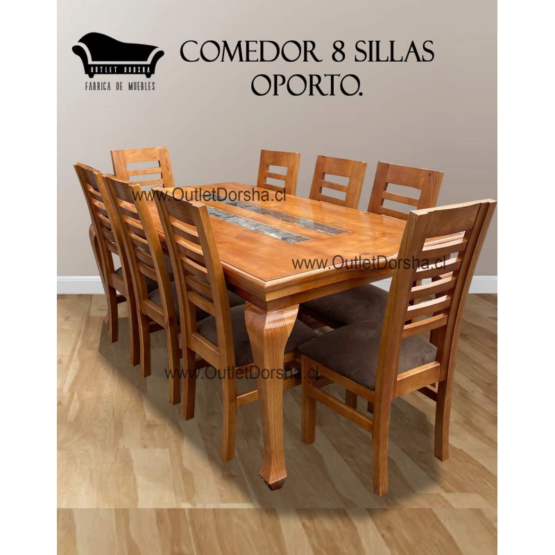 Comedor Normando 8 Sillas Oporto Miel Tablon Solido