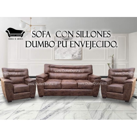 Sofa 3 cuerpos Con DosSillones Dumbo PU Envejecido