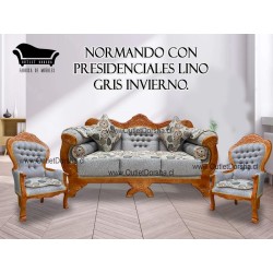 Sofa Normando 3 cuerpos con presidenciales Lino Gris Invierno