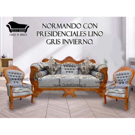 Sofa Normando 3 cuerpos con presidenciales Lino Gris Invierno