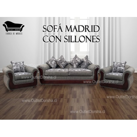 Juego de Sofa 3 Cuerpos Madrid Con Sillones Indivudales Lino Gis Jarpeado