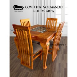 Comedor  Rectangular Normando 4 Sillas Estilo Arpa Tablon Solido Lino