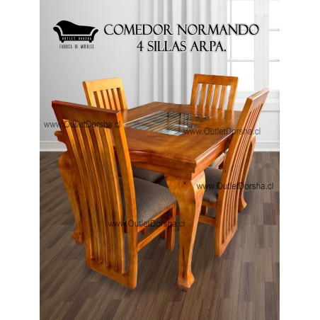 Comedor  Rectangular Normando 4 Sillas Estilo Arpa Tablon Solido Lino