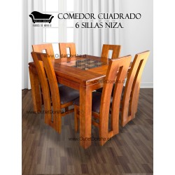 Comedor 6 Sillas Cuadrado Modelo Niza Tablon Solido Pu Eco Cafe